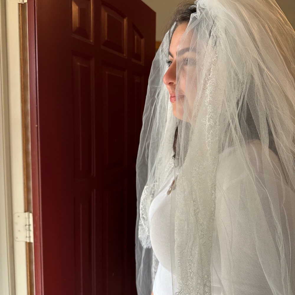 Custom made Ivory Alencon lace trim veil